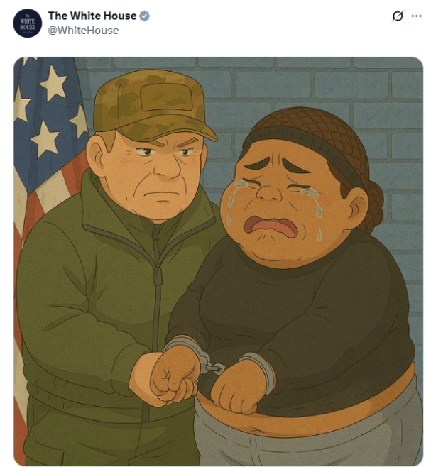 Najdegutantniji primjer AI generirane ilustracije u Ghibli stilu objavila je Bijela kuća ilustrirajući hap&scaron;enje uplakane imigrantice.